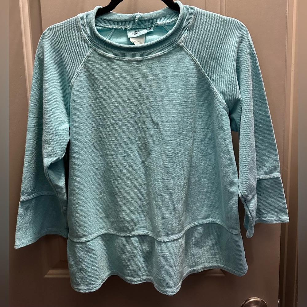 Hot Cotton Size M 3/4 Sleeve Turquoise Top EUC